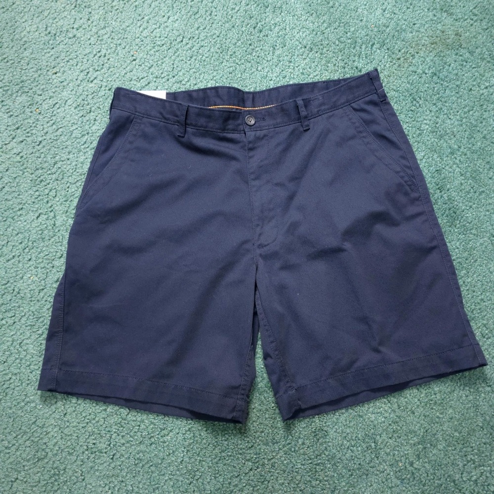 Savane Mens Straight Fit Shorts 36W 8 Inseam Total Eclipse Navy Blue Flat Front